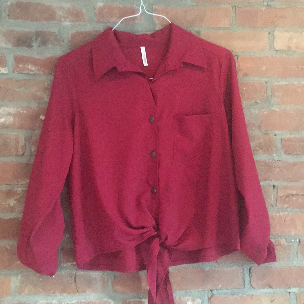 Red satiny blouse
